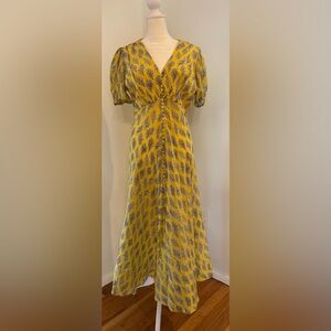 SALONI Silk Midi Eve Yellow Dress Sz UK 10, US 6